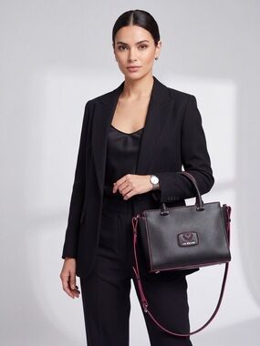 Love Moschino Black Satchel with Red Trim and Heart Detail